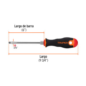 Desarmador plano 3/16' x 6' mango Comfort Grip, TRUPER - Imagen 4