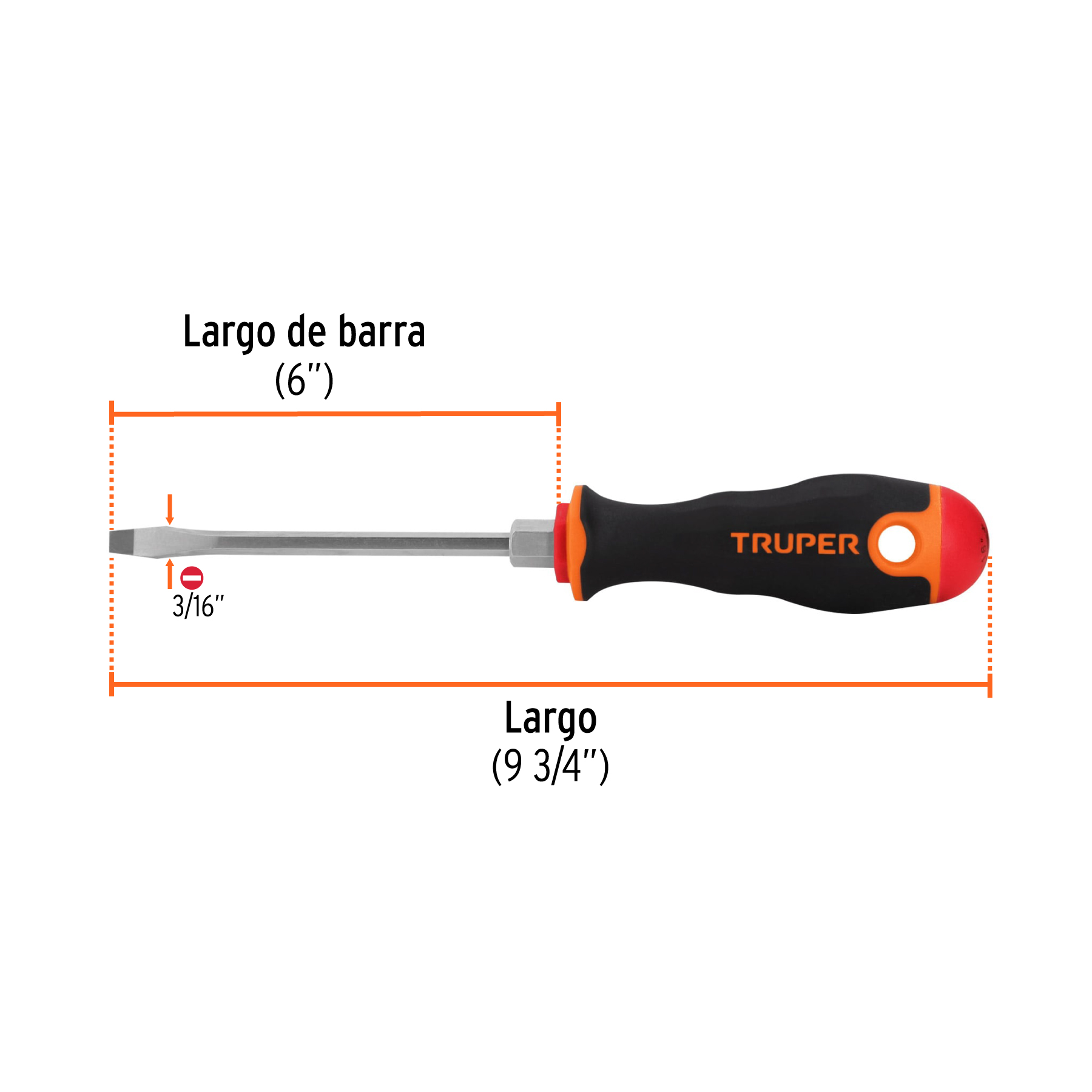 Desarmador plano 3/16' x 6' mango Comfort Grip, TRUPER - Imagen 4