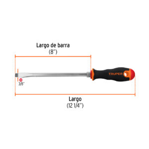 Desarmador plano 3/8' x 8' mango Comfort Grip, TRUPER - Imagen 3
