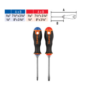 Dúo de desarmadores 1/4' x 4' mango Comfort Grip, TRUPER - Imagen 3