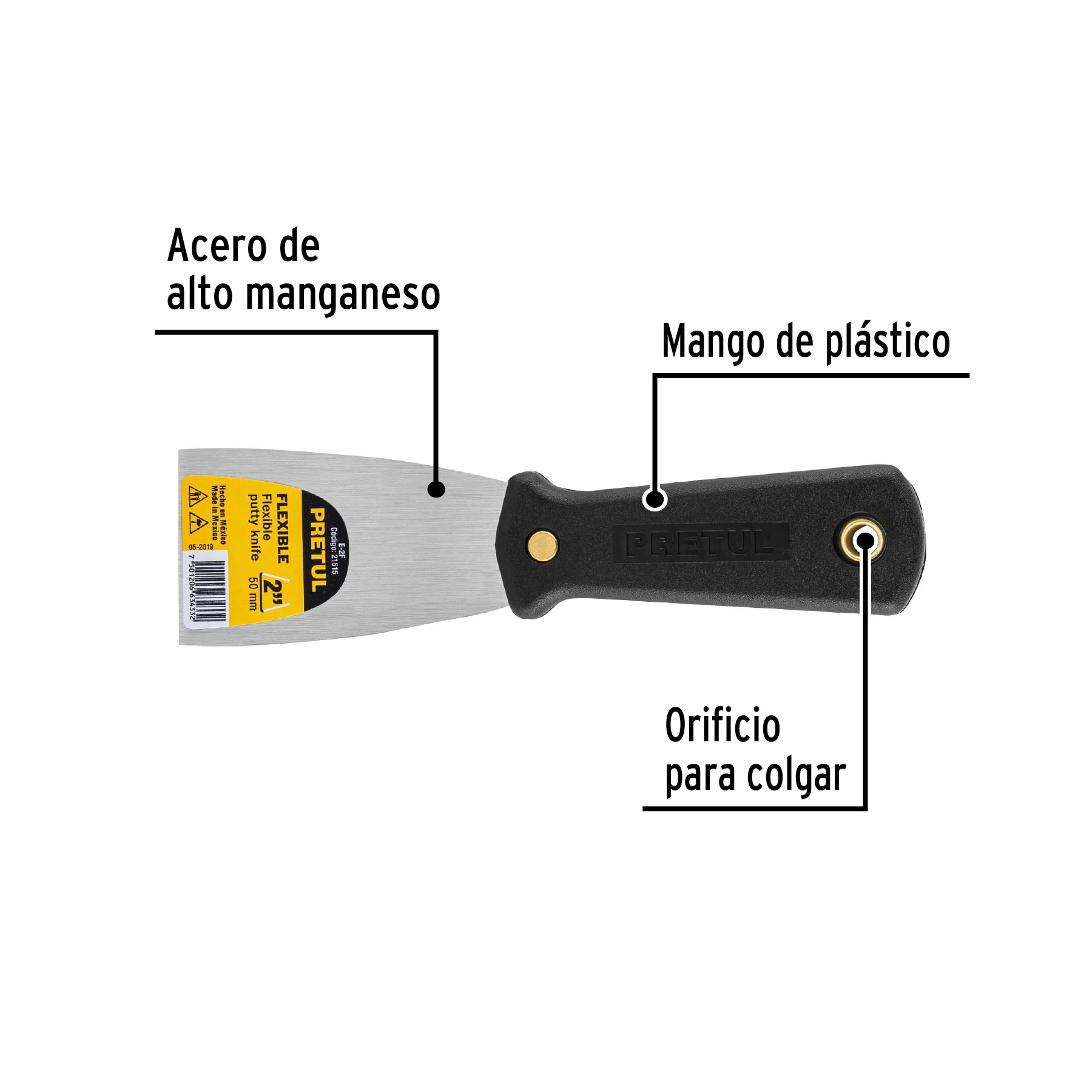 Espátula flexible 2' con mango de plástico, PRETUL - Imagen 3
