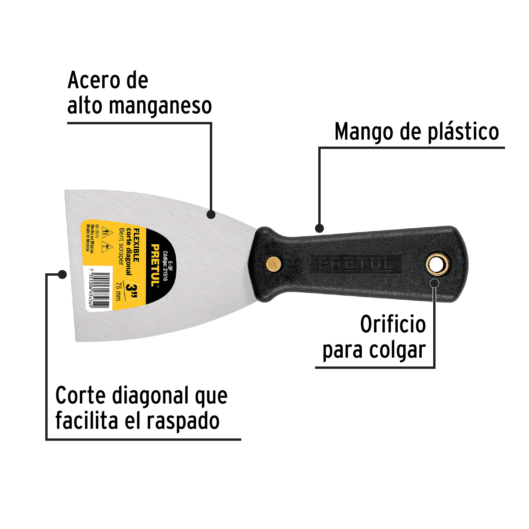 Espátula flexible 3' con mango de plástico, PRETUL - Imagen 3