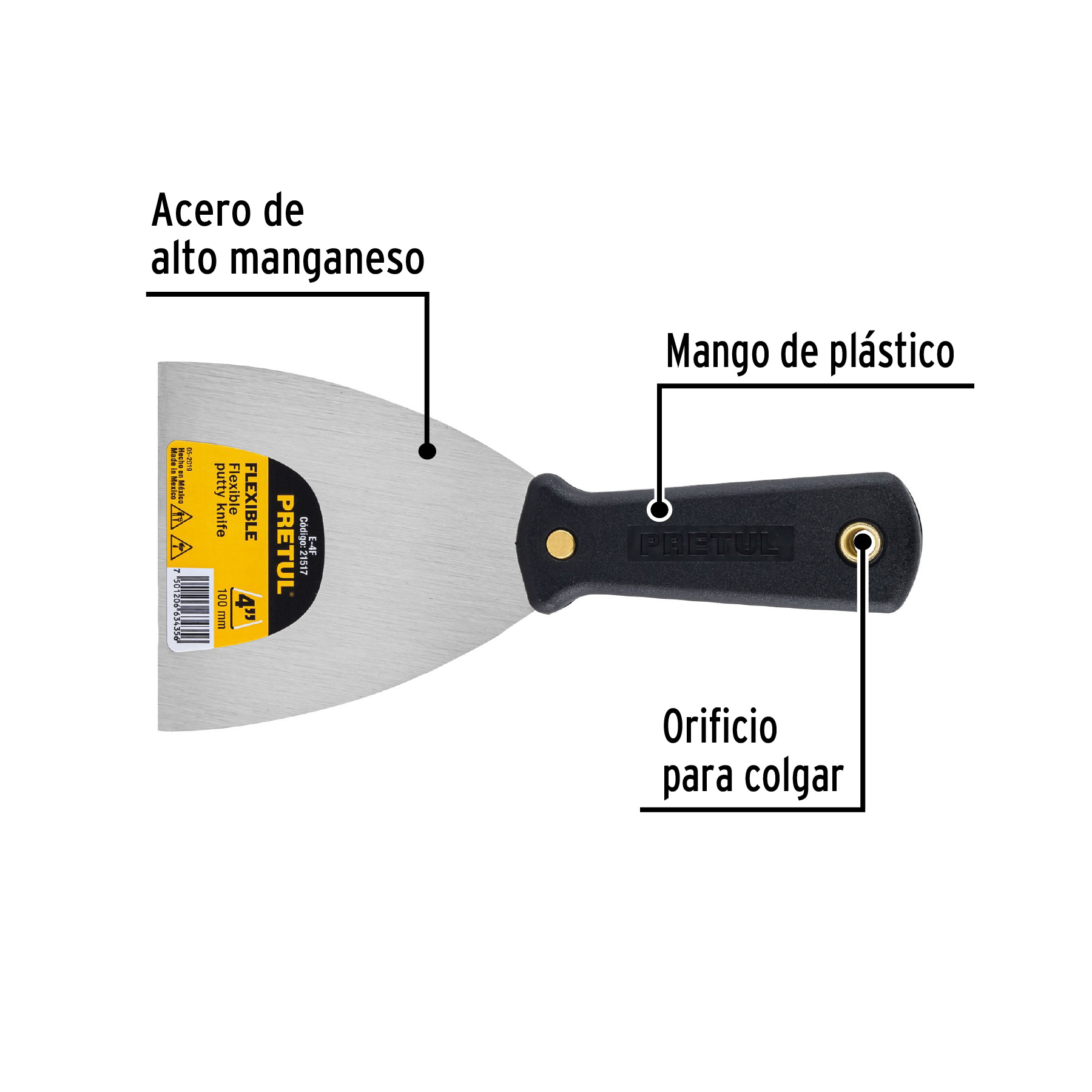 Espátula flexible 4' con mango de plástico, PRETUL - Imagen 3
