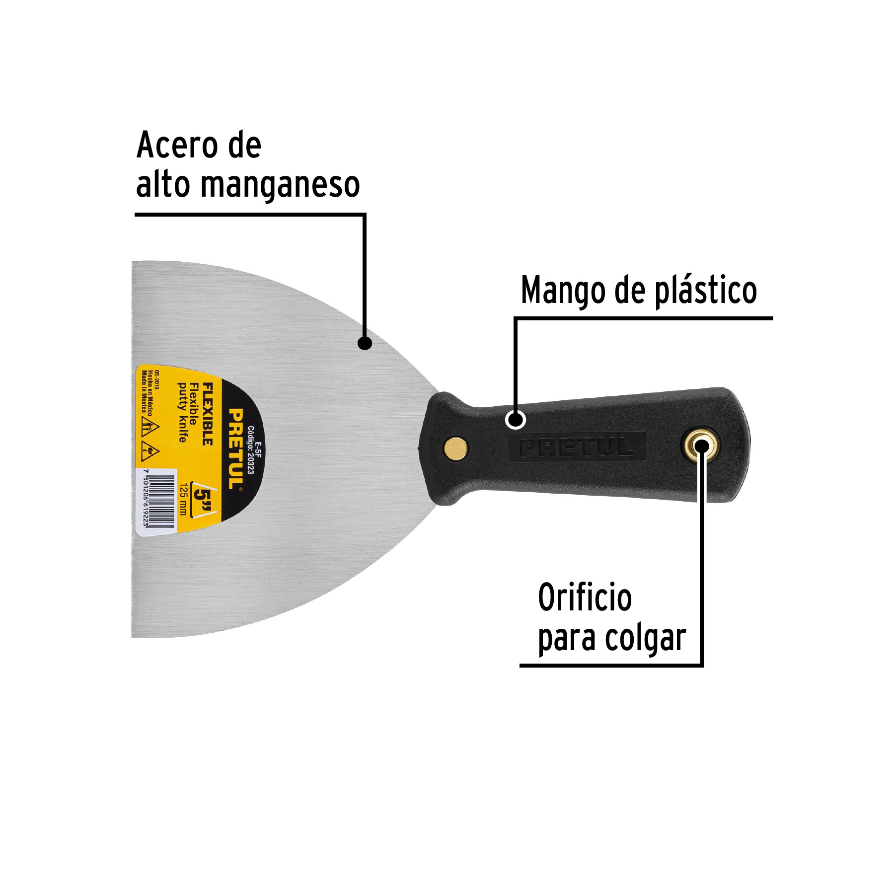Espátula flexible 5' con mango de plástico, PRETUL - Imagen 3