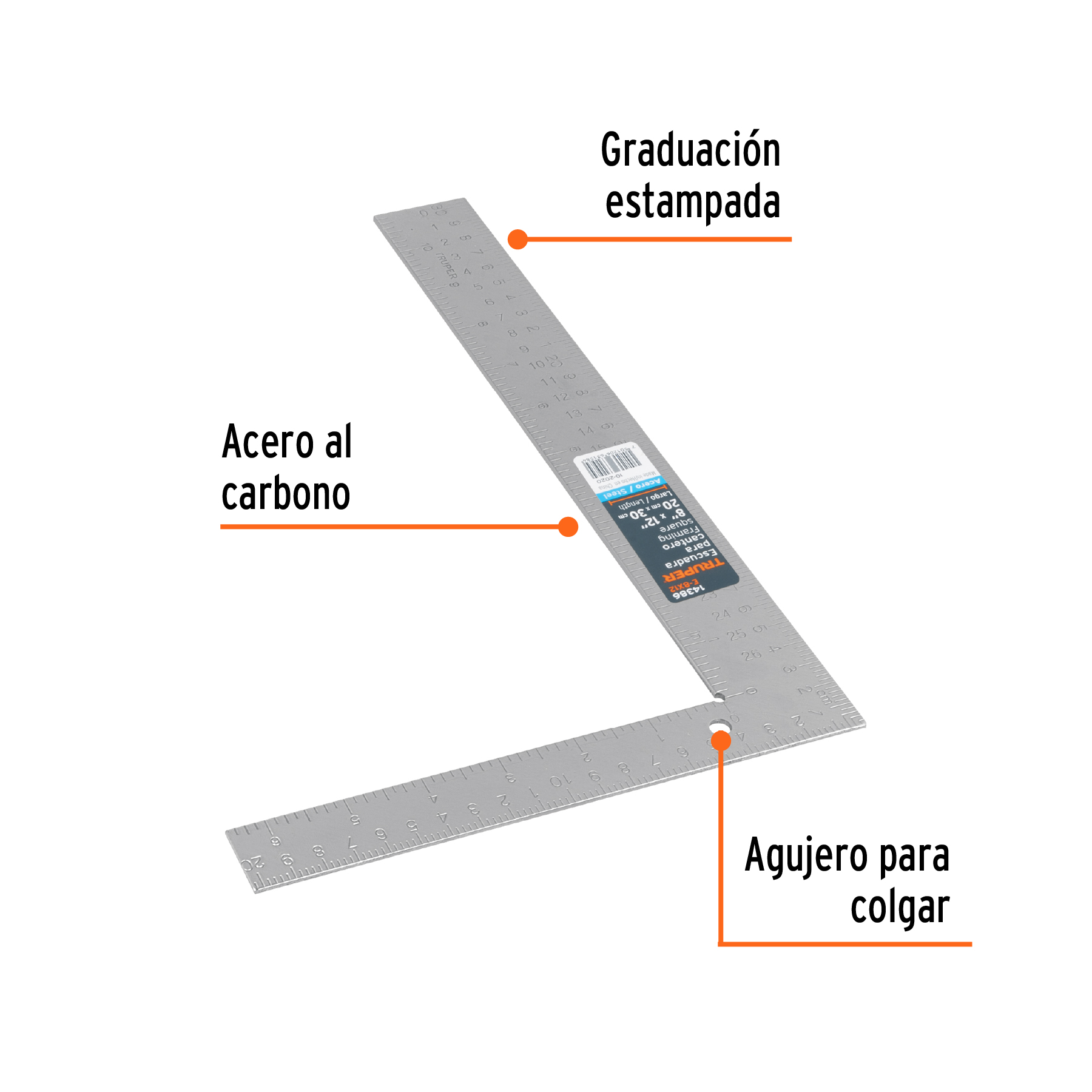 Escuadra 8'x12' de acero para cantero, TRUPER - Imagen 3