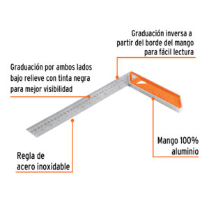 Escuadra 12' para carpintero con mango 100% de aluminio - Imagen 3
