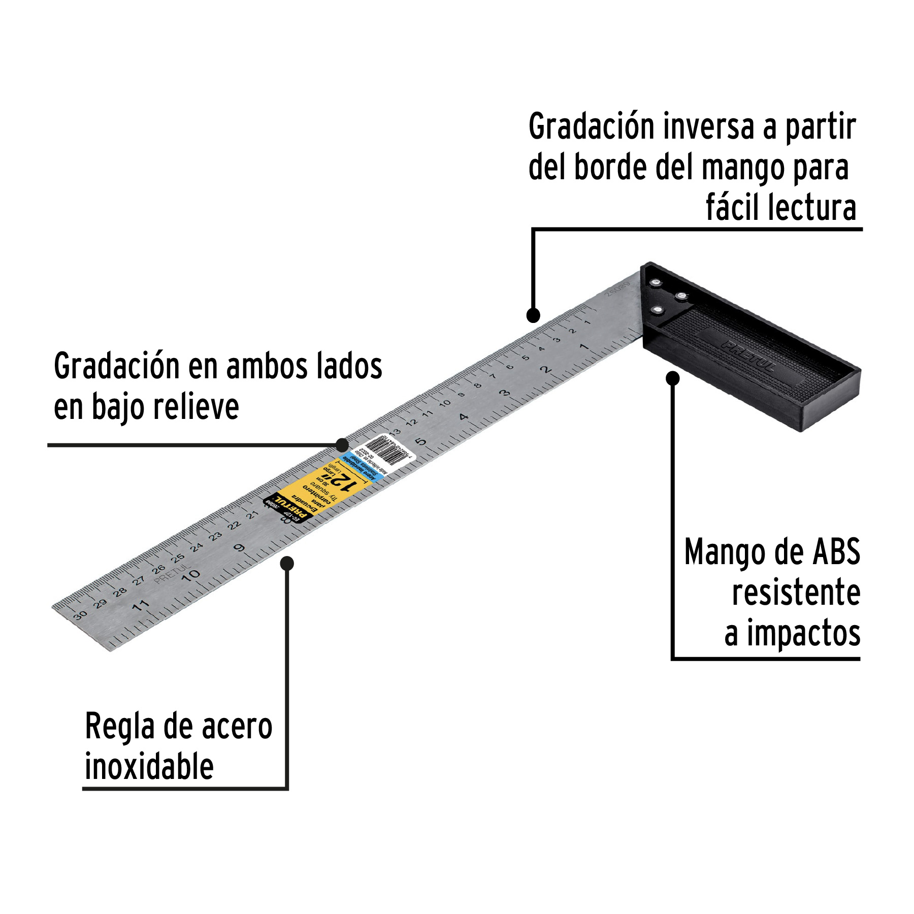 Escuadra 12' para carpintero, PRETUL - Imagen 3