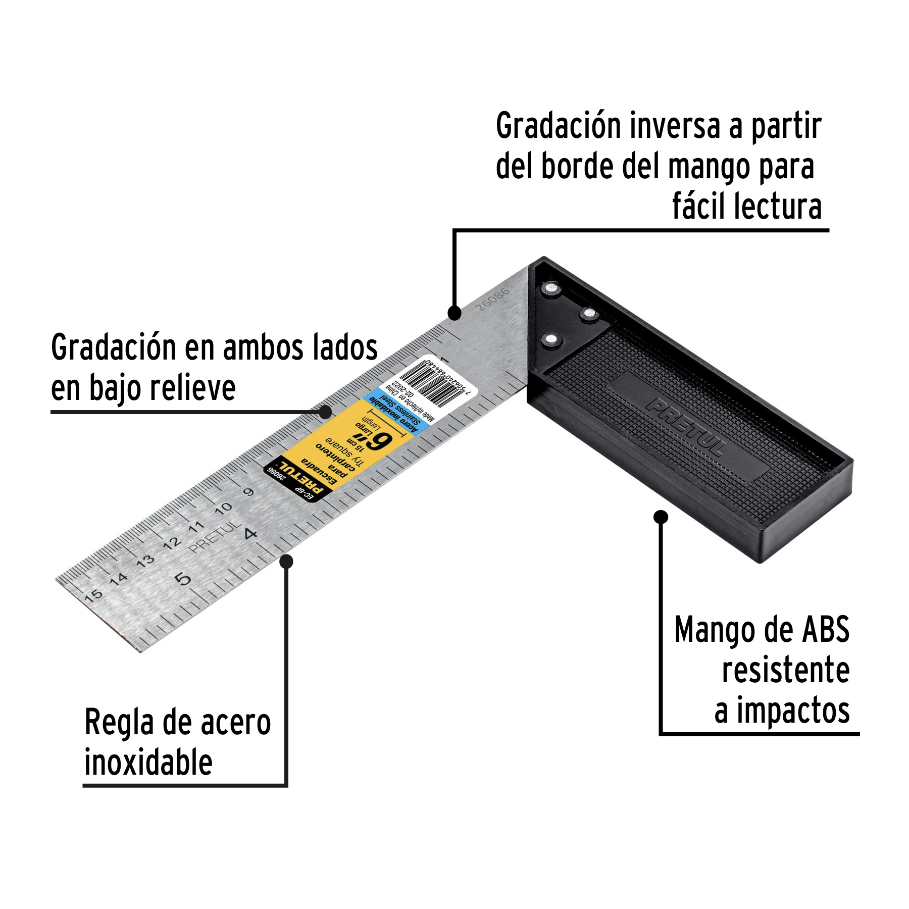 Escuadra 6' para carpintero, PRETUL - Imagen 3