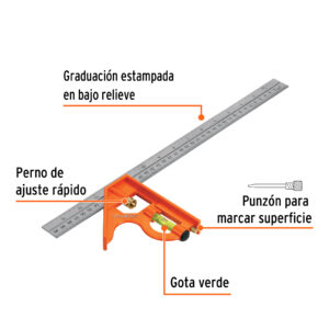 Escuadra 16' de combinación con punzón para marcar, TRUPER - Imagen 3