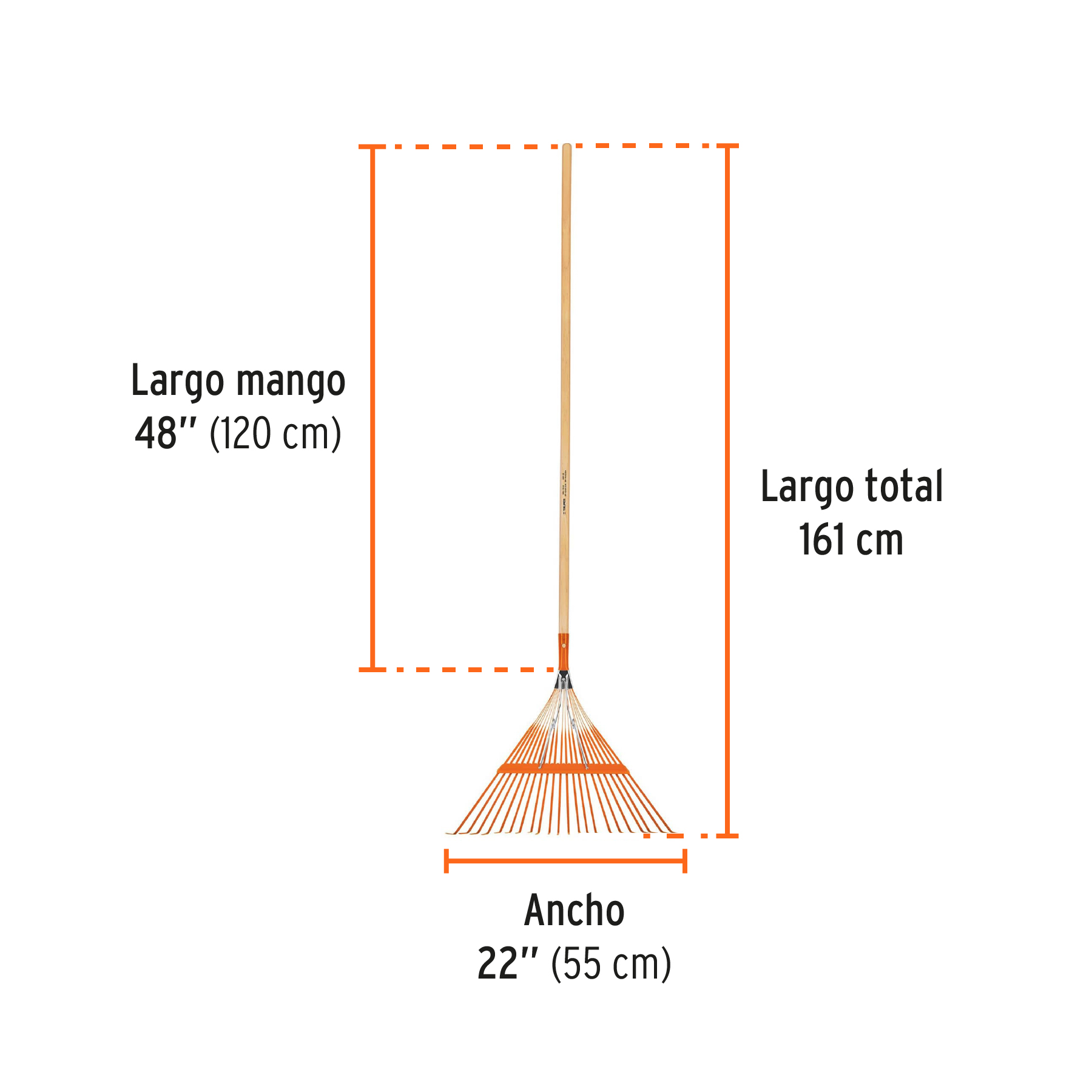 Escoba metálica para jardín, recta, 22 dientes, mango 48' - Imagen 3