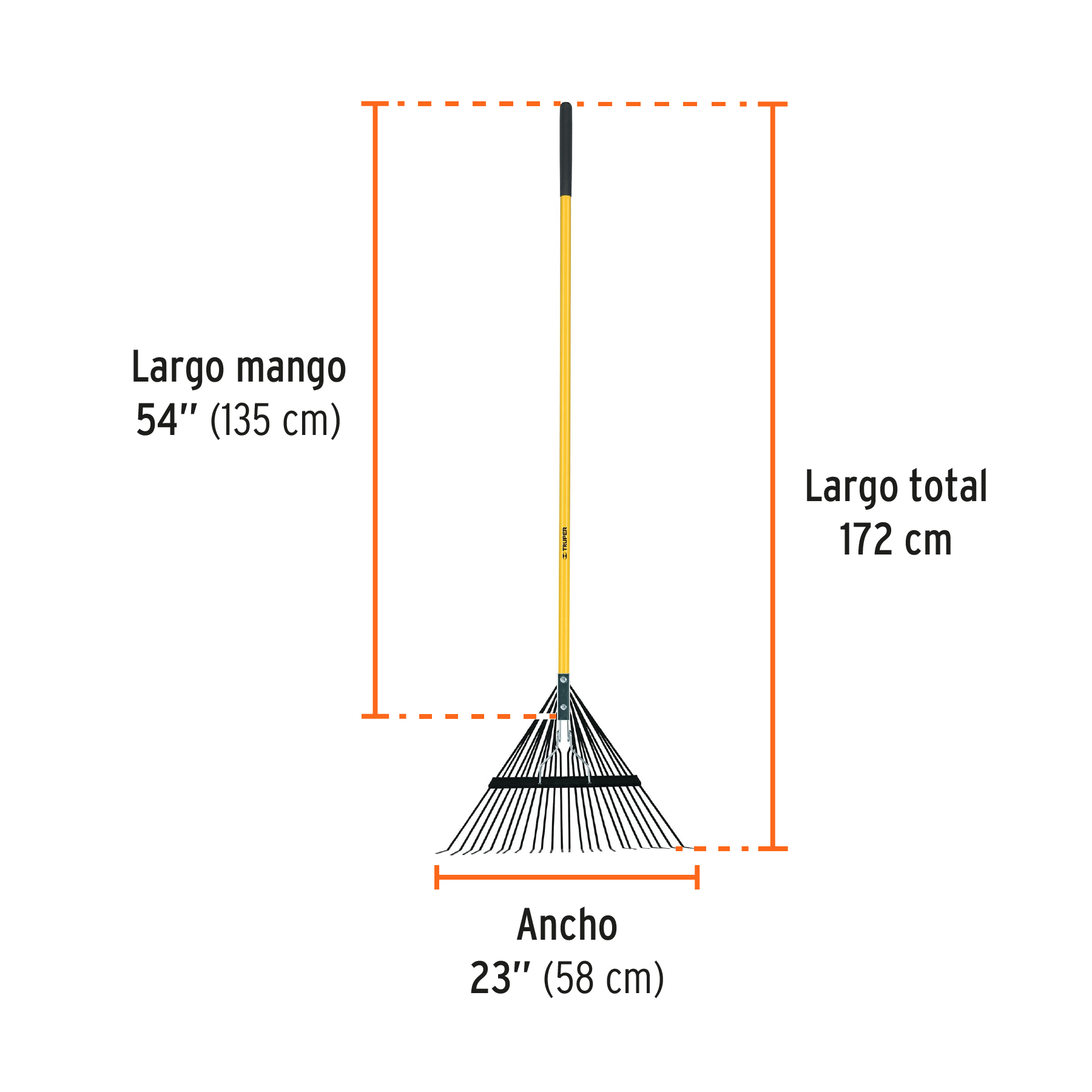 Escoba metálica para jardín, recta, 24 dientes, mango 54' - Imagen 3