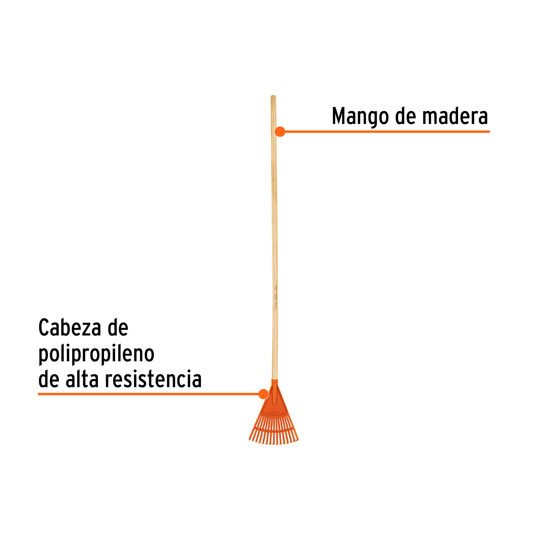 Escoba plástica para jardín, rígida, 15 dientes, mango 48' - Imagen 4