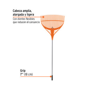 Escoba plástica para jardín, 39 dientes, mango de acero 60' - Imagen 3