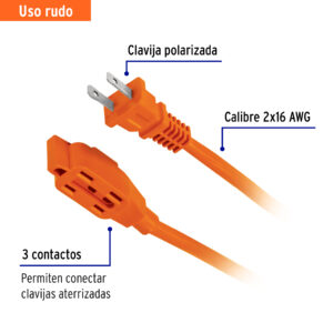 Extensión eléctrica de uso rudo 12 m 2x16 AWG, VOLTECK - Imagen 3