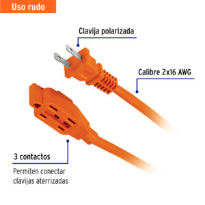 Extensión eléctrica de uso rudo 25 m 2x16 AWG, VOLTECK - Imagen 3
