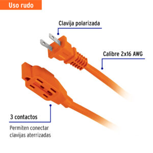 Extensión eléctrica de uso rudo 2 m 2x16 AWG, VOLTECK - Imagen 3