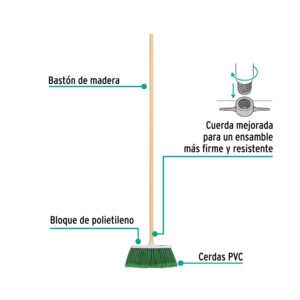 Escoba chica tipo cepillo, cerdas de PVC, bastón de madera - Imagen 4