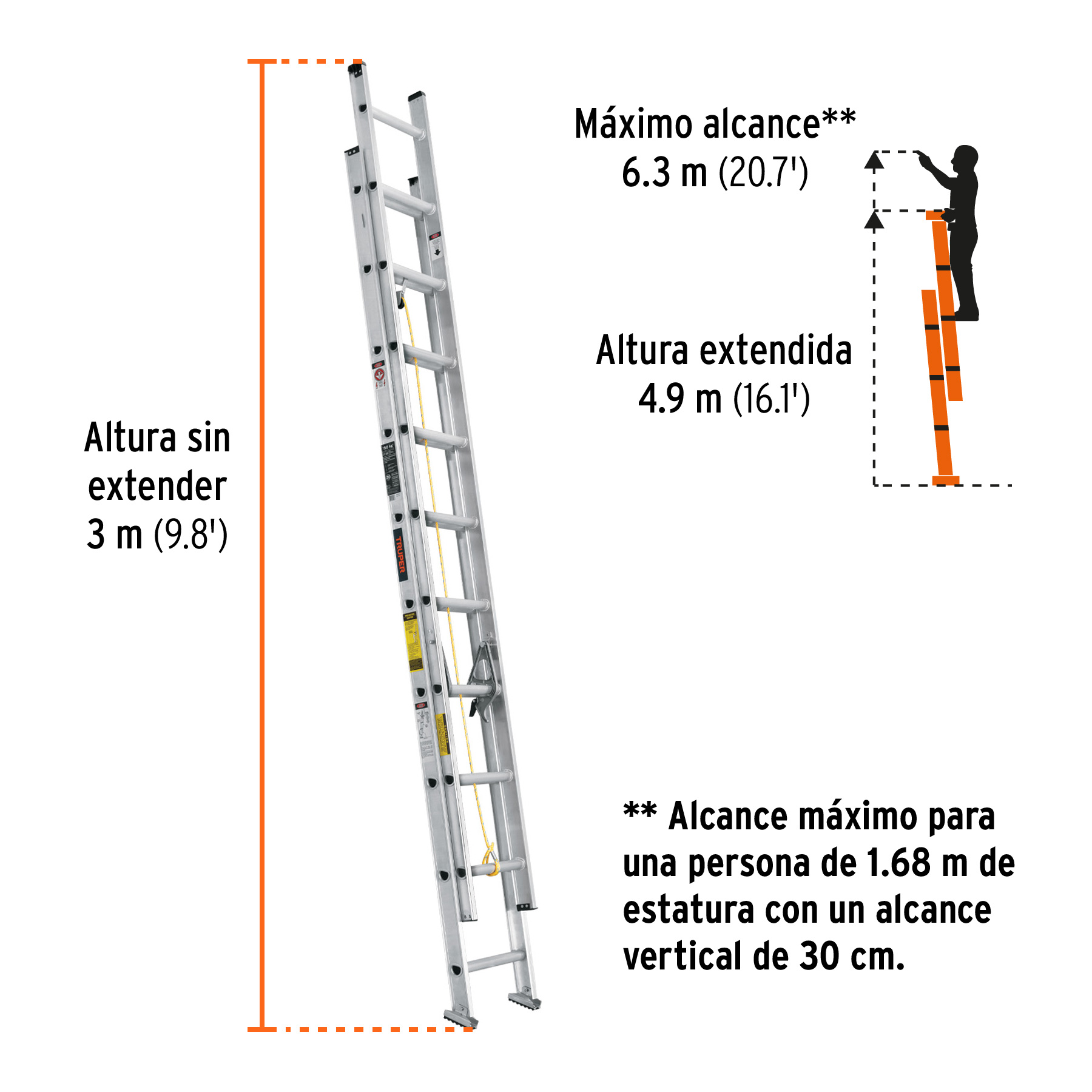 Escalera de extensión, tipo III, 20 peldaños, TRUPER - Imagen 4