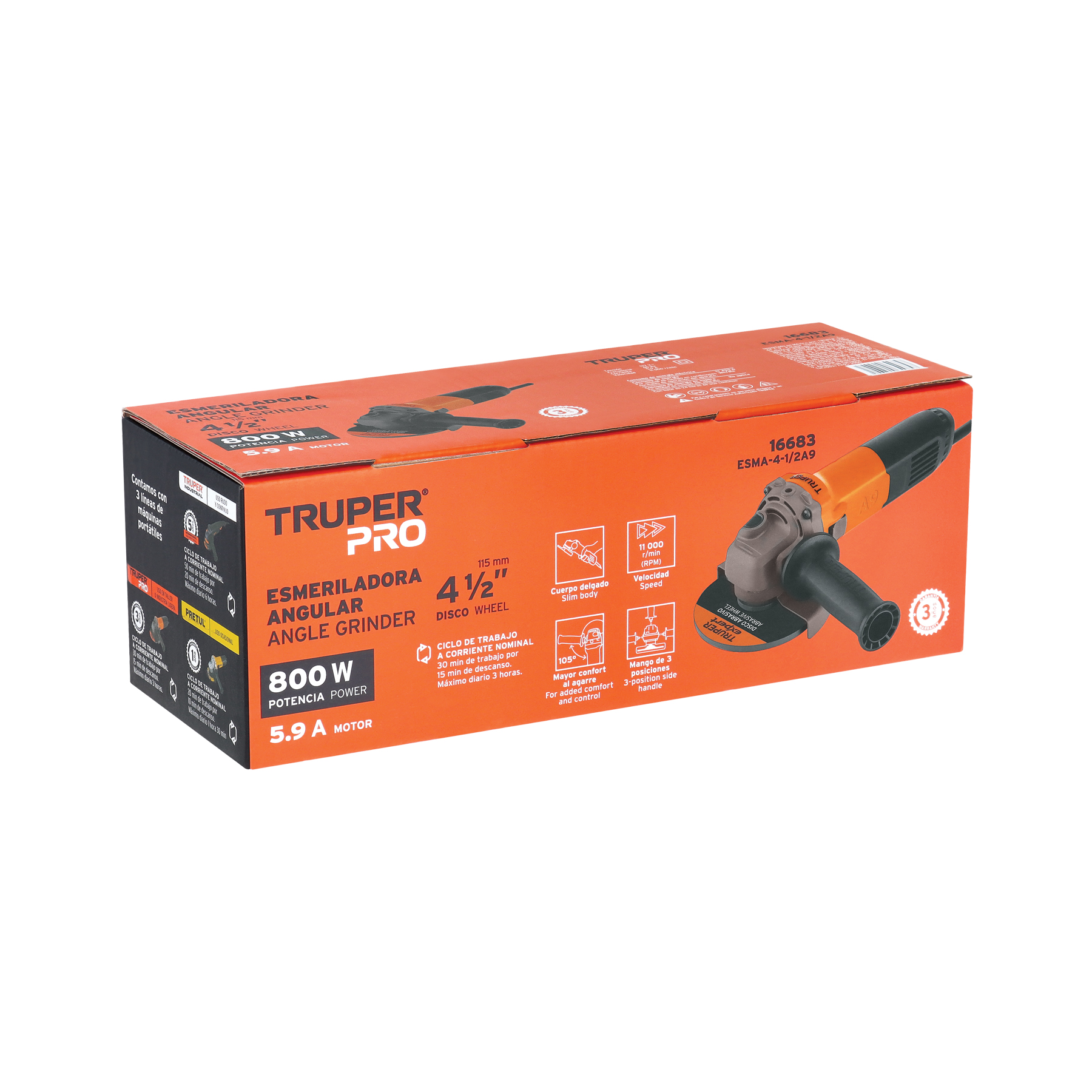 Esmeriladora angular 4-1/2', 800W, TRUPER PRO - Imagen 4