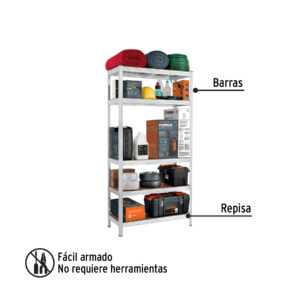 Estante metálico 5 repisas capacidad 35kg, 90x40x180, PRETUL - Imagen 3