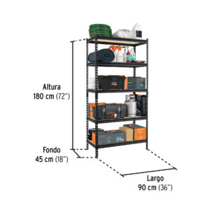 Estante metálico 5 repisas capacidad 60kg, 90x45x180, PRETUL - Imagen 4