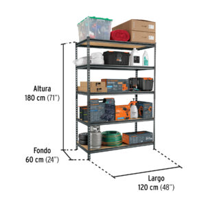 Estante metálico 5 repisas capacidad 60kg,120x60x180, PRETUL - Imagen 4