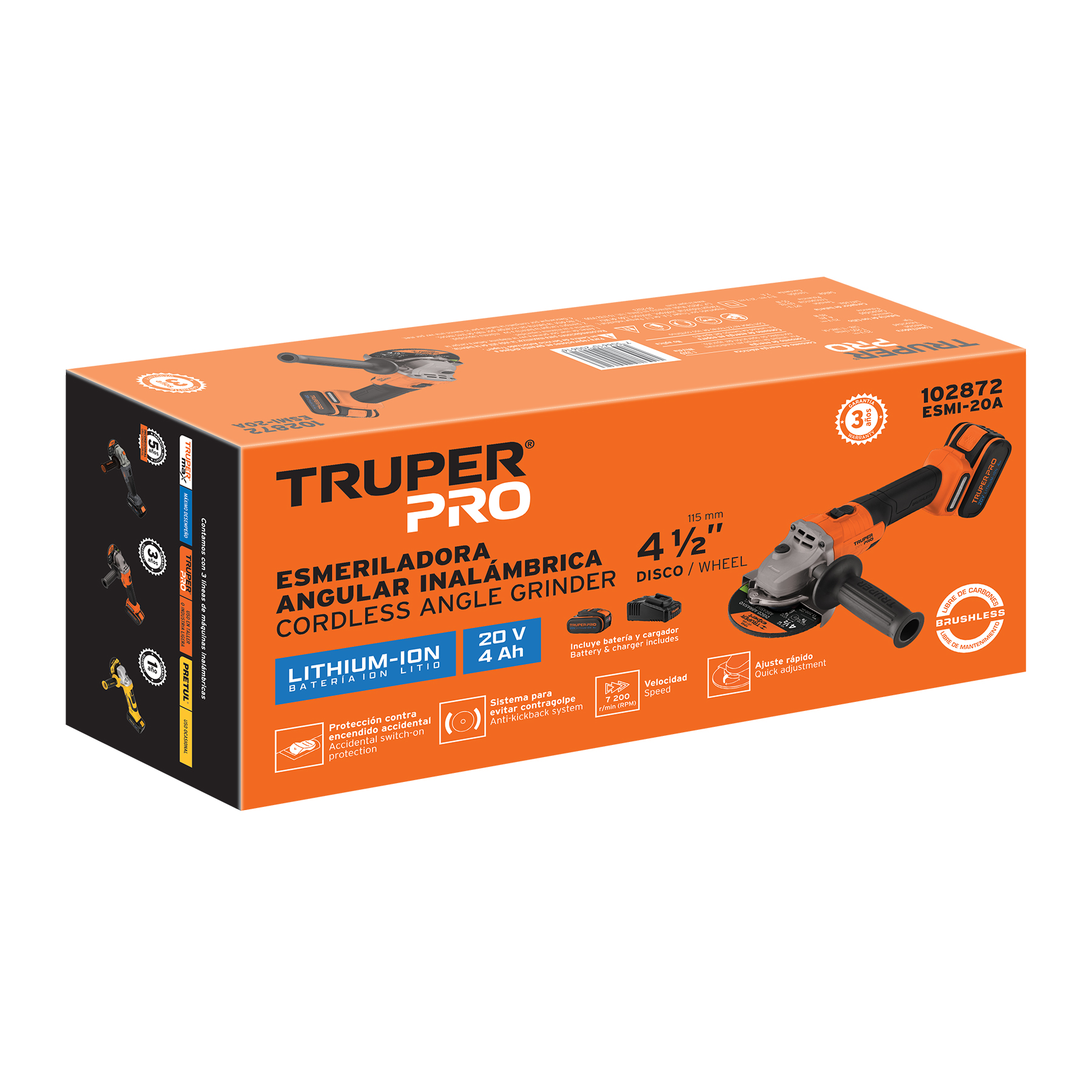 Esmeriladora 4-1/2', 20V, 1 batería 4Ah, TRUPER PRO - Imagen 5