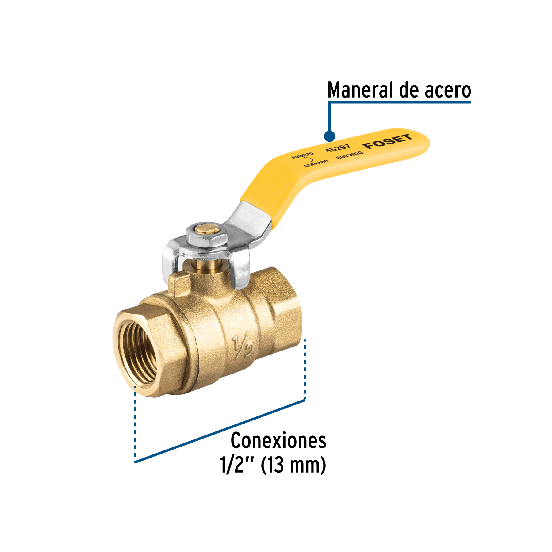Válvula de esfera para gas, roscable, 1/2', alta presión - Imagen 3
