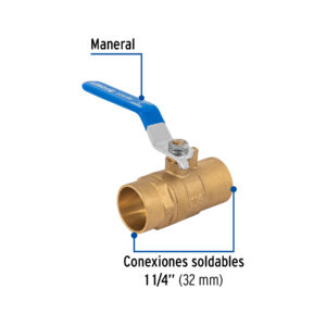 Válvula de esfera de latón, soldable 1-1/4', FOSET - Imagen 3