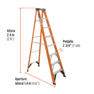 Escalera de tijera, tipo ll, 7 peldaños, fibra de vidrio - Imagen 4