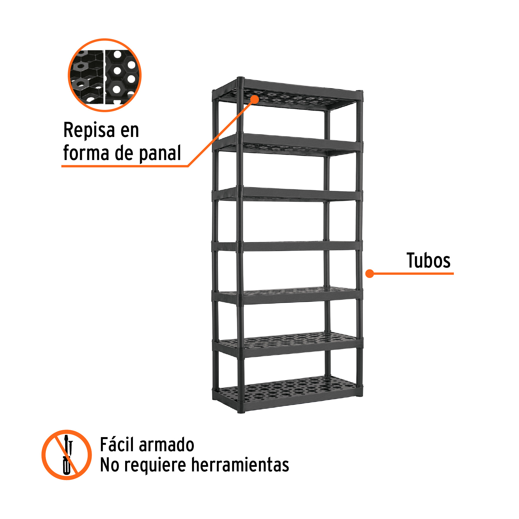 Estante plástico 7 repisas capacidad 60kg, 91x43x185, TRUPER - Imagen 3