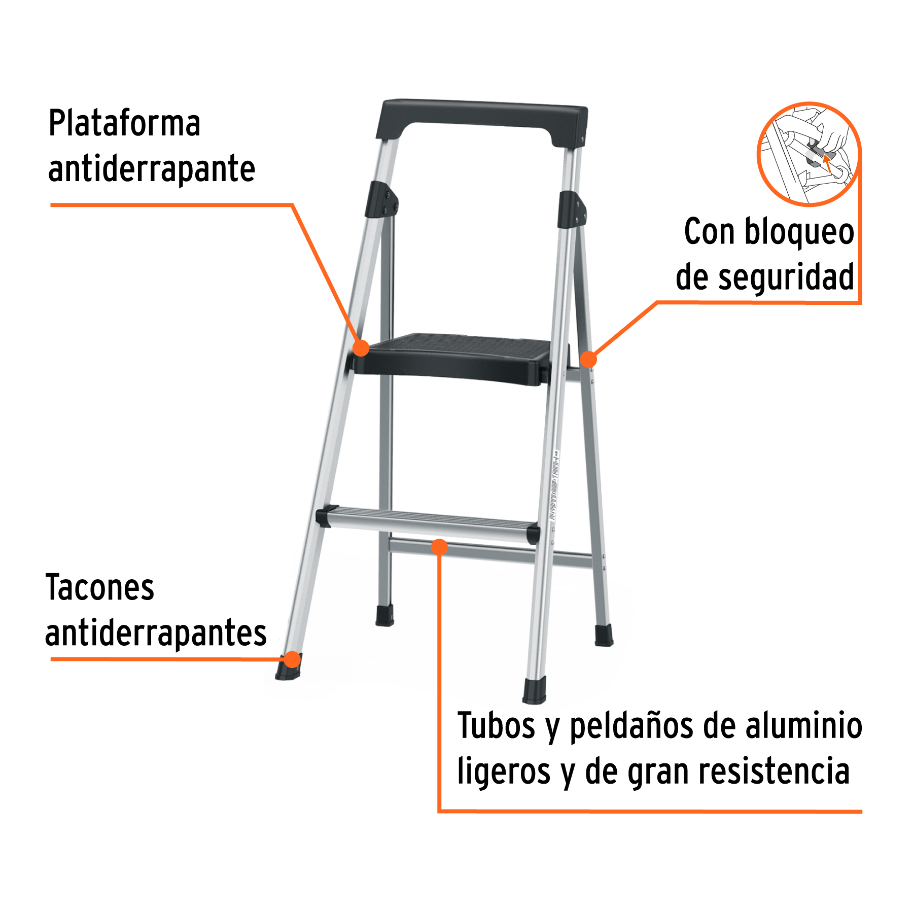 Escalerilla tubular plegable, 2 peldaños, aluminio, TRUPER - Imagen 3