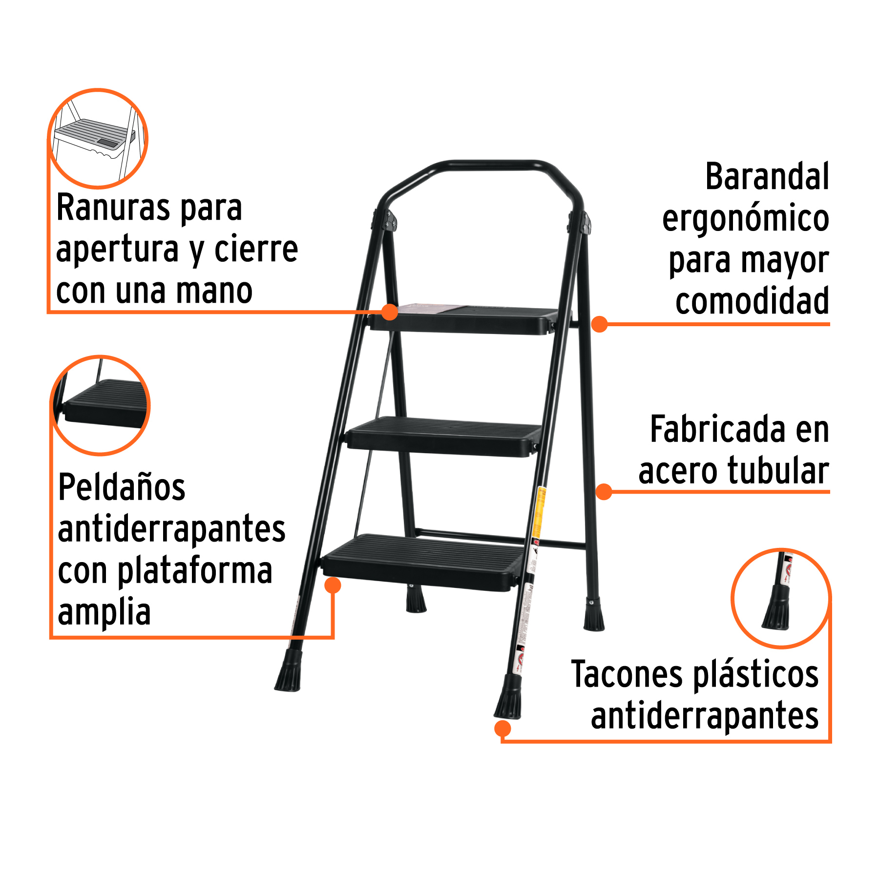 Escalerilla tubular, plegable, 3 peldaños, TRUPER - Imagen 3