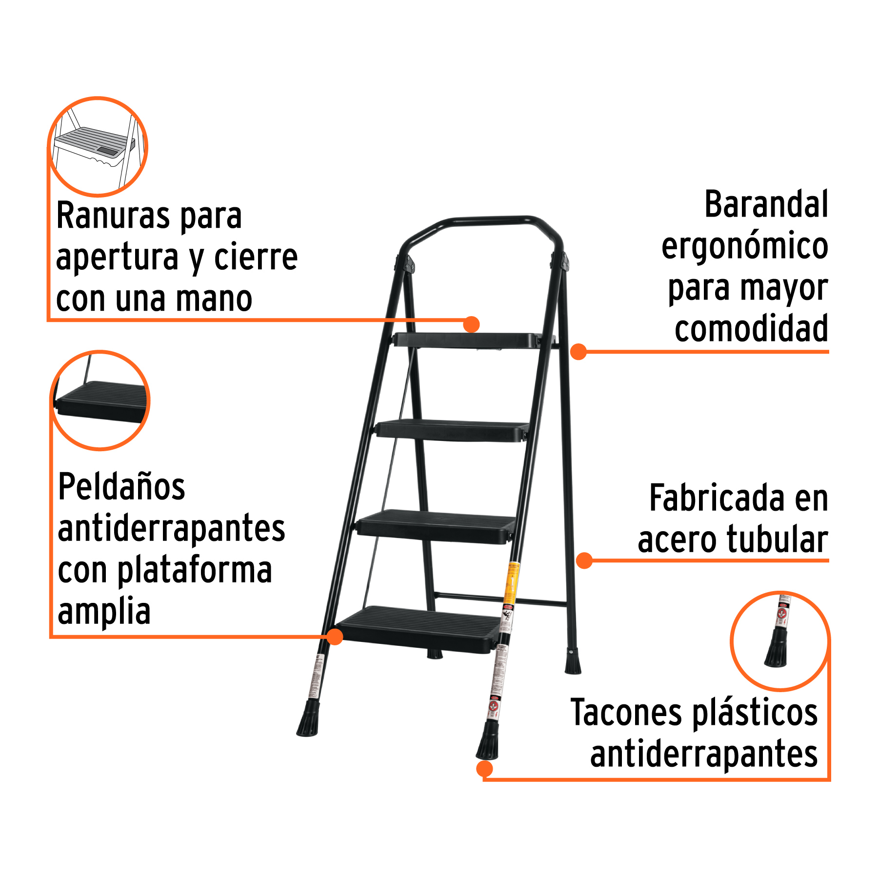Escalerilla tubular, plegable, 4 peldaños, TRUPER - Imagen 3