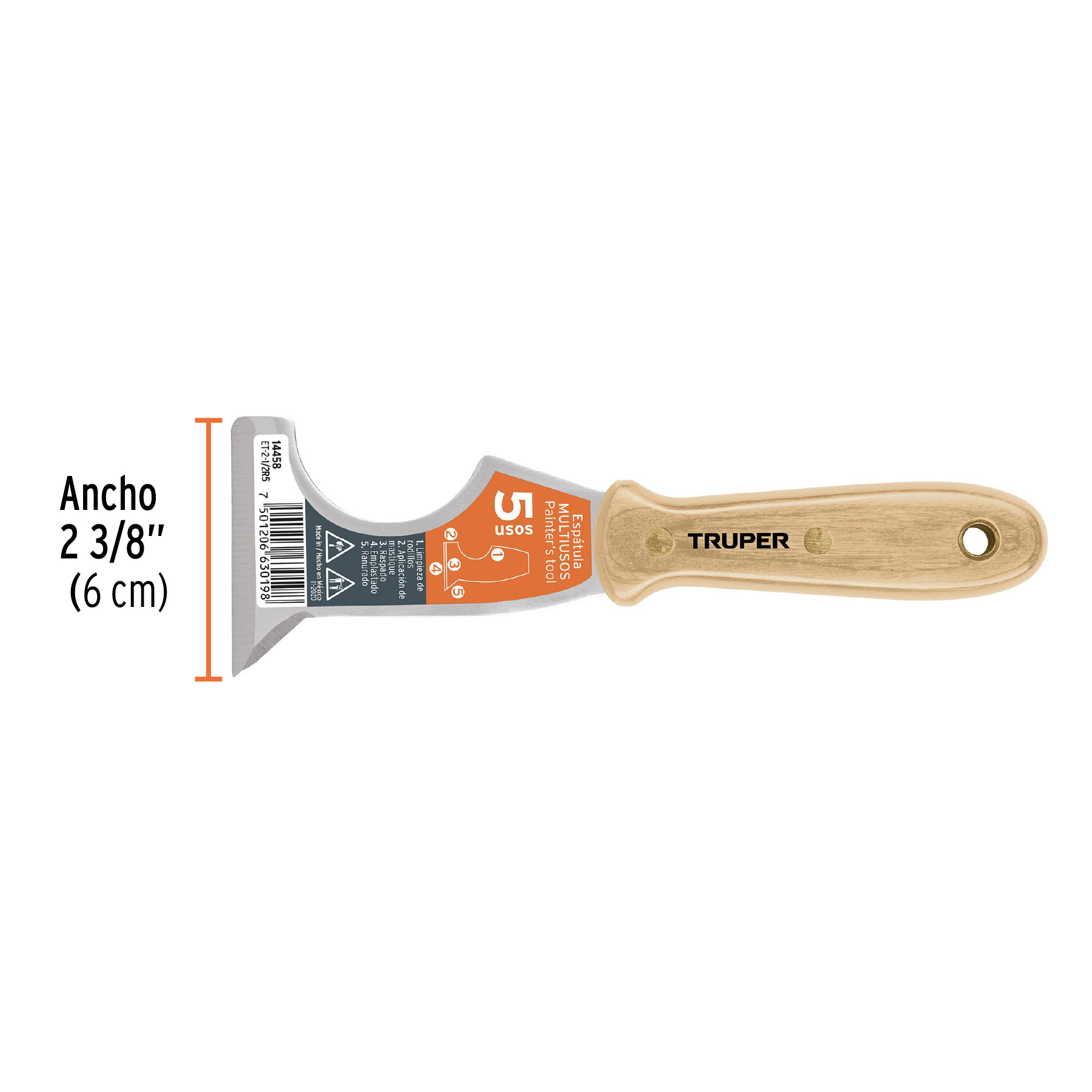 Espátula 2-1/2' de 5 usos con mango de madera, TRUPER - Imagen 4