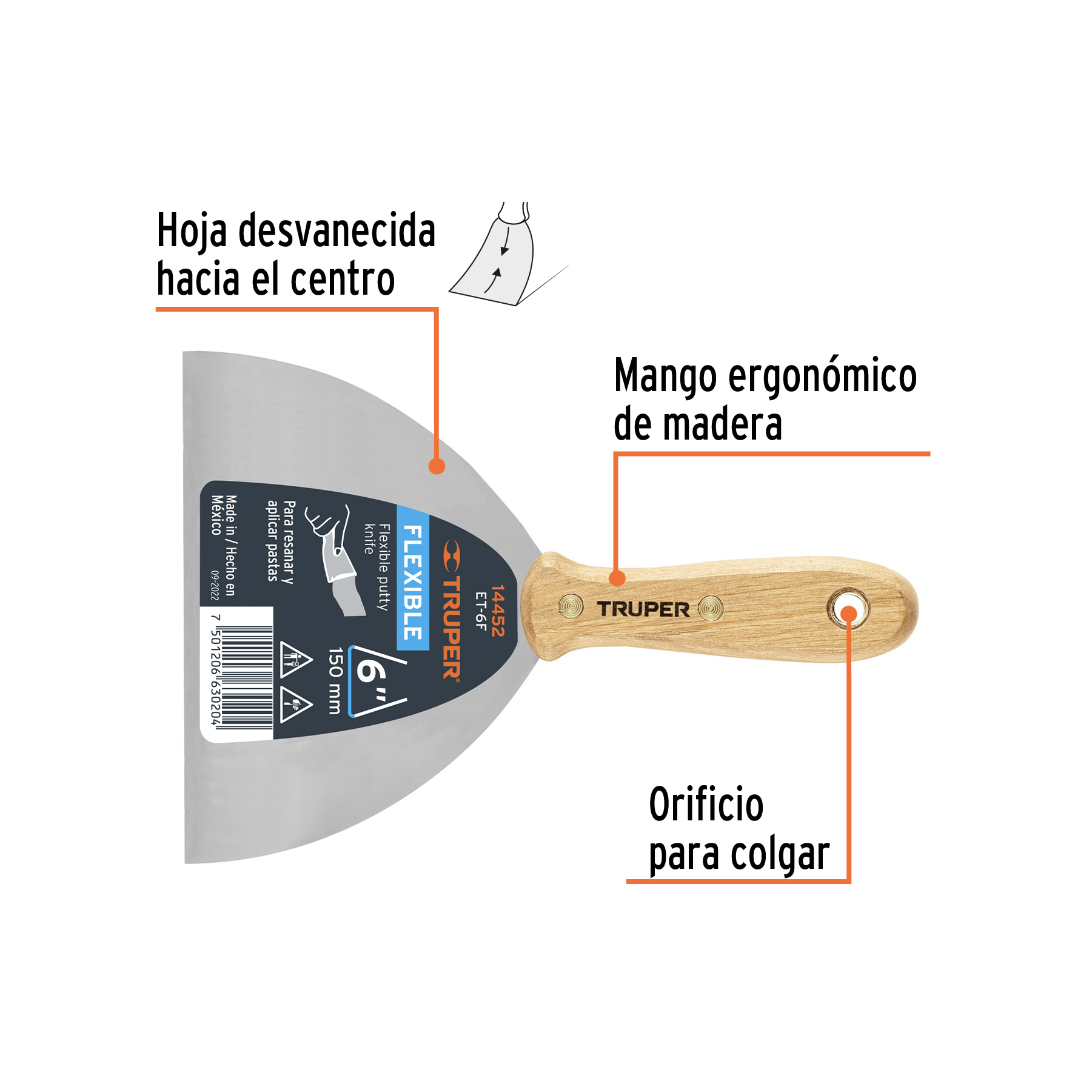 Espátula flexible 6' con mango de madera, TRUPER - Imagen 3