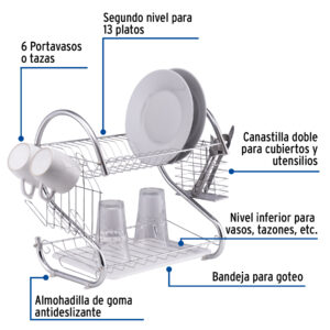 Escurridor de acero cromado con 2 niveles para trastes - Imagen 3