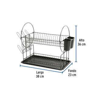 Escurridor negro de acero con 2 niveles para trastes - Imagen 4
