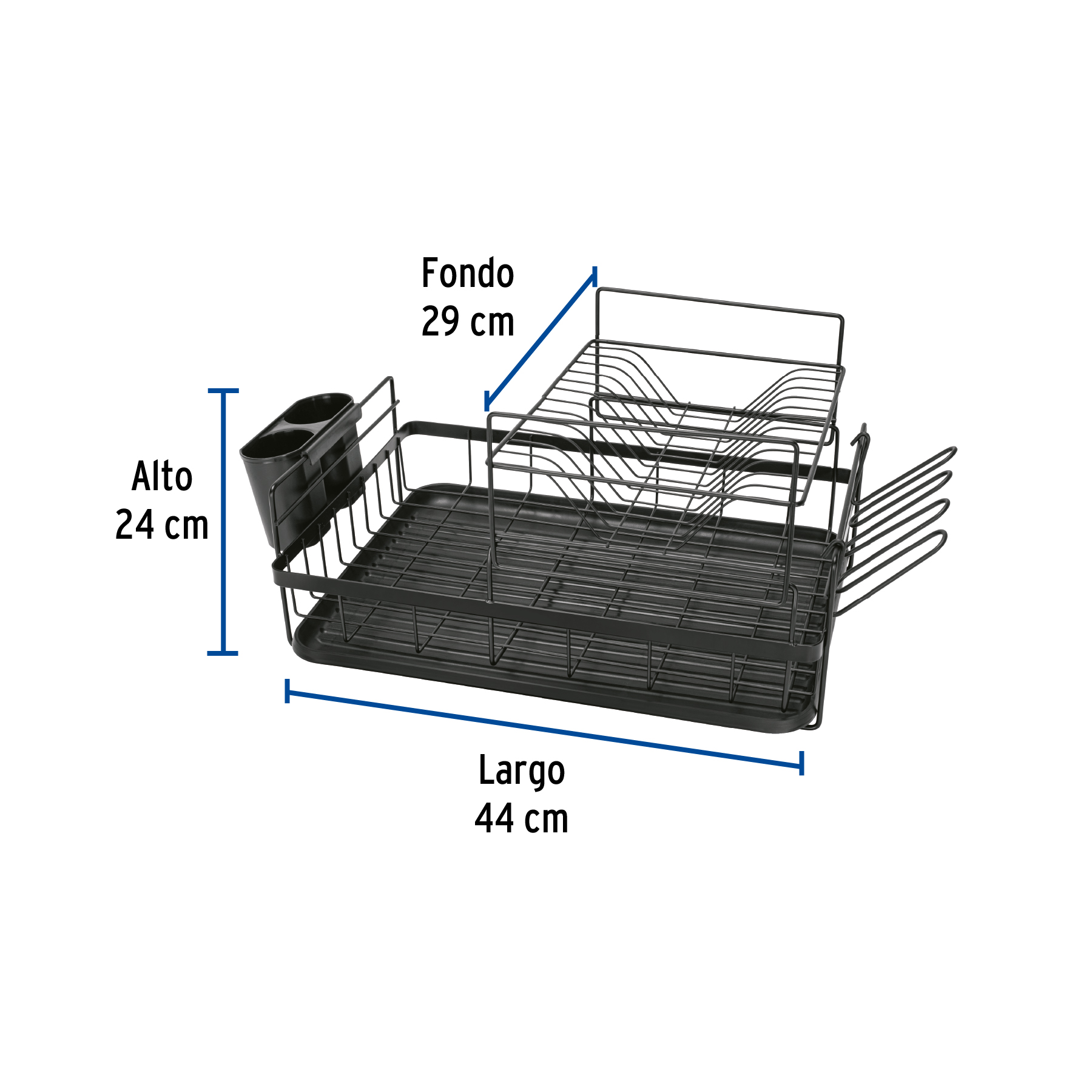 Escurridor negro de acero con 2 niveles para trastes, grande - Imagen 4