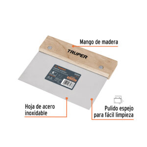 Espátula rectangular 6' x 3' acero inoxidable, mango madera - Imagen 3