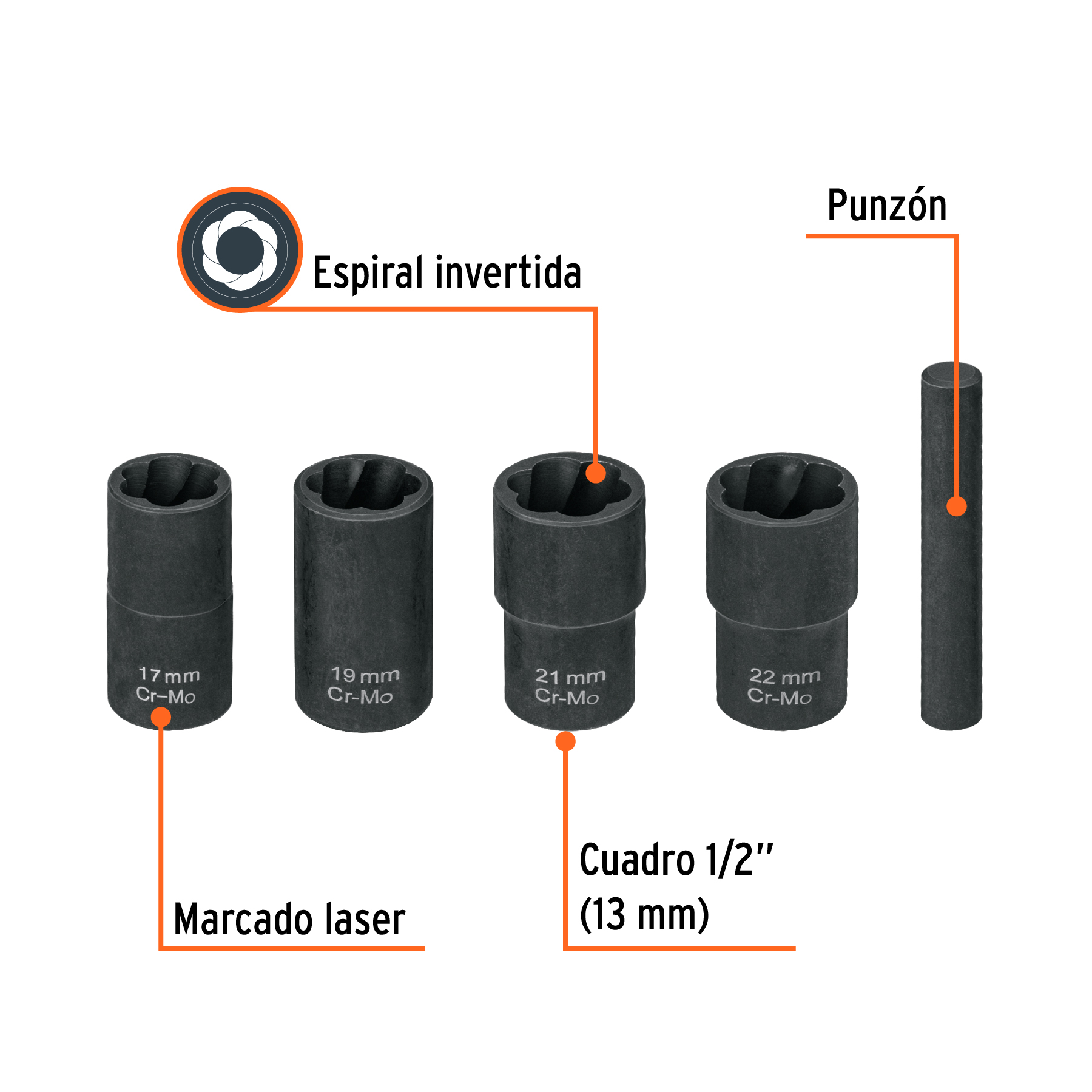 Juego de extractores de tuercas barridas, TRUPER - Imagen 3