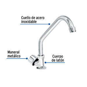 Llave individual fregadero, cuello corto, hexagonal, BASIC - Imagen 3