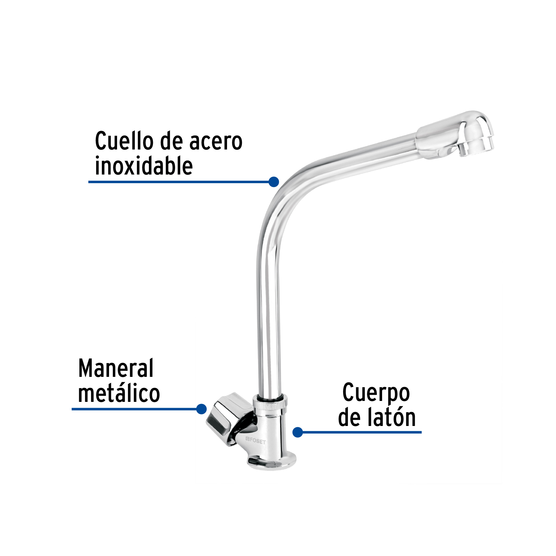 Llave individual fregadero, cuello cobra, hexagonal, BASIC - Imagen 4