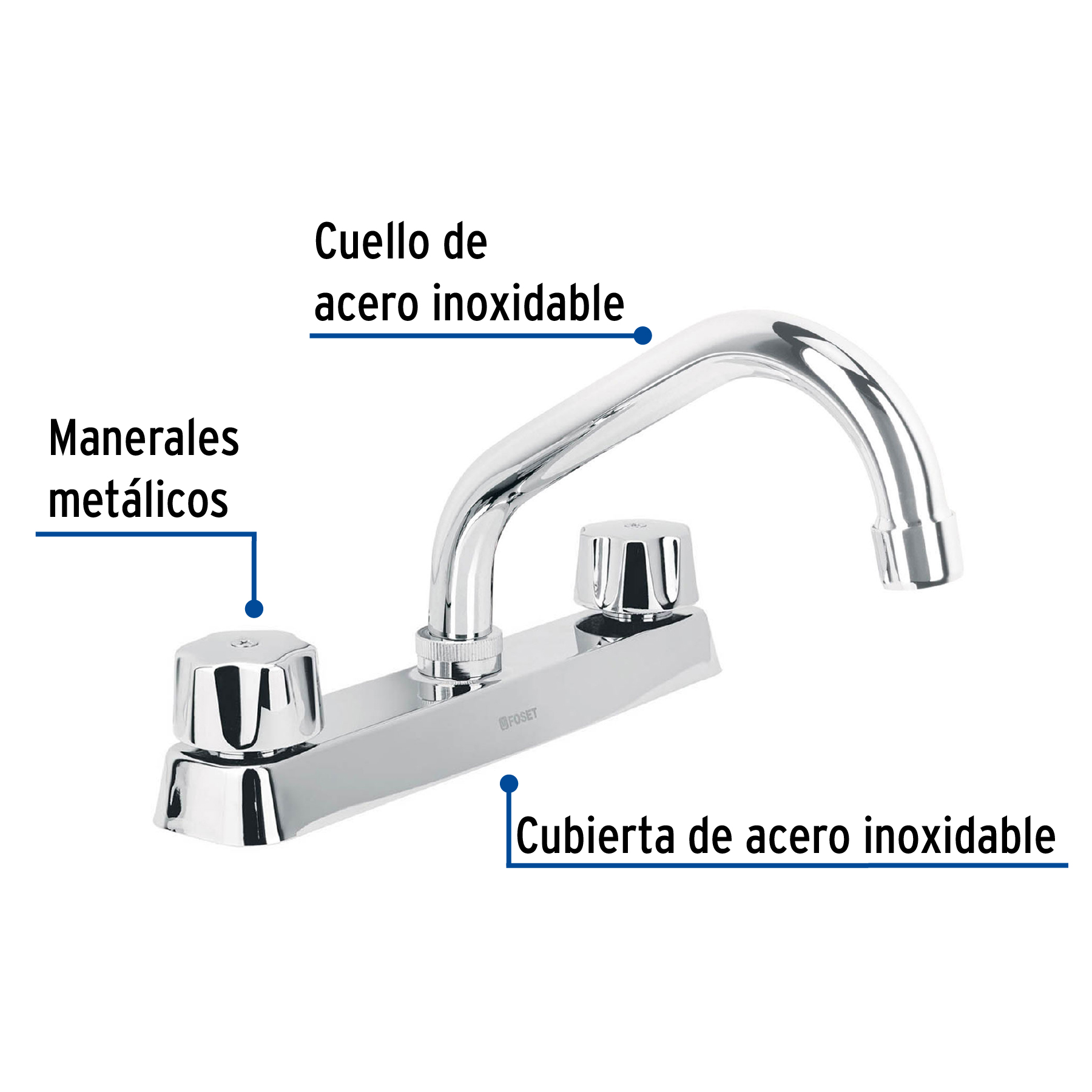 Mezcladora 8' fregadero cromo, cuello corto,compresión,BASIC - Imagen 3