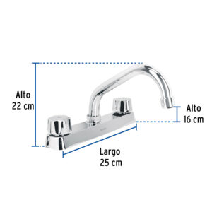 Mezcladora 8' fregadero cromo, cuello corto,compresión,BASIC - Imagen 4
