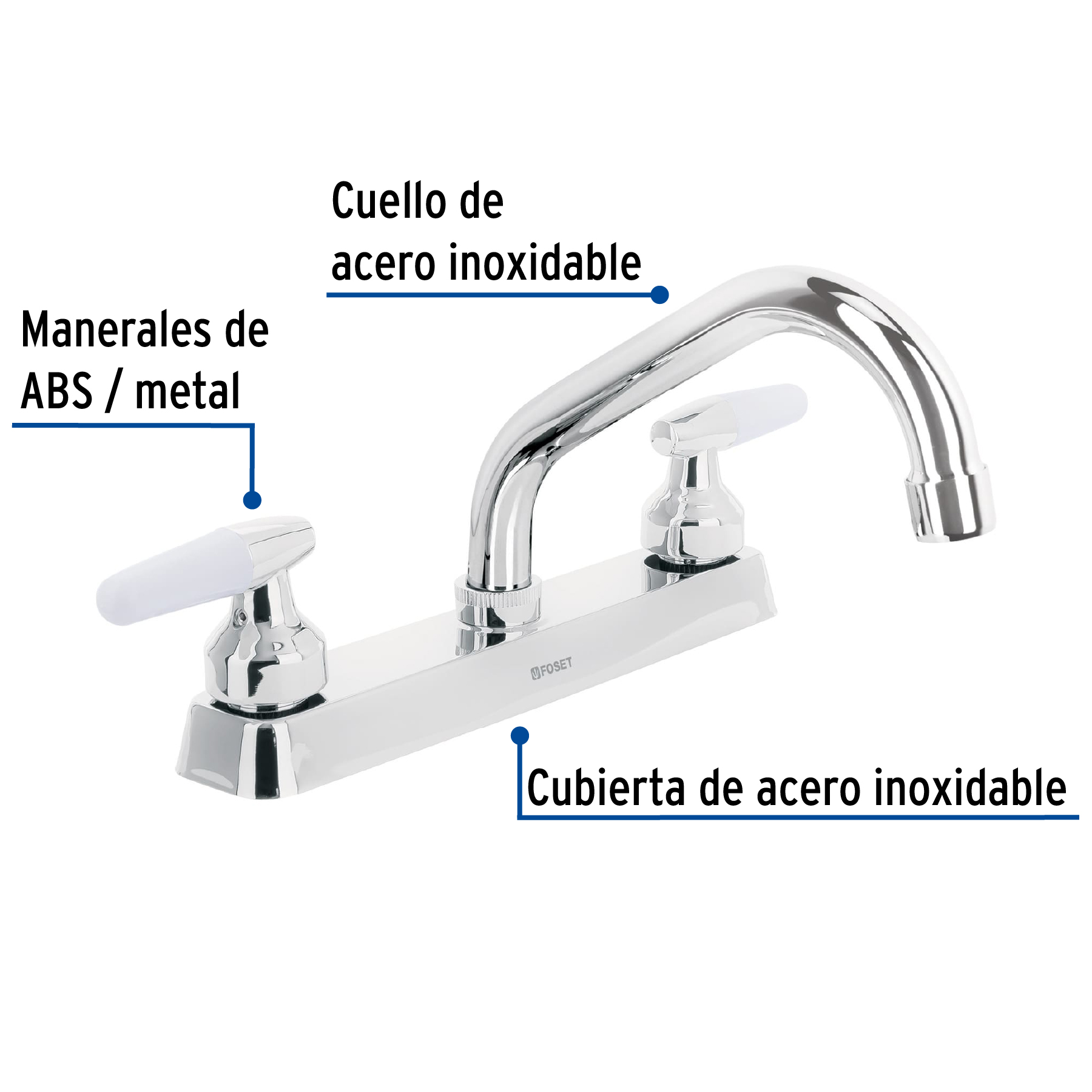 Mezcladora 8' fregadero cromo, cuello corto, cono, BASIC - Imagen 3
