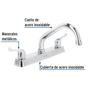 Mezcladora 8' fregadero cromo, cuello corto, palanca, BASIC - Imagen 3