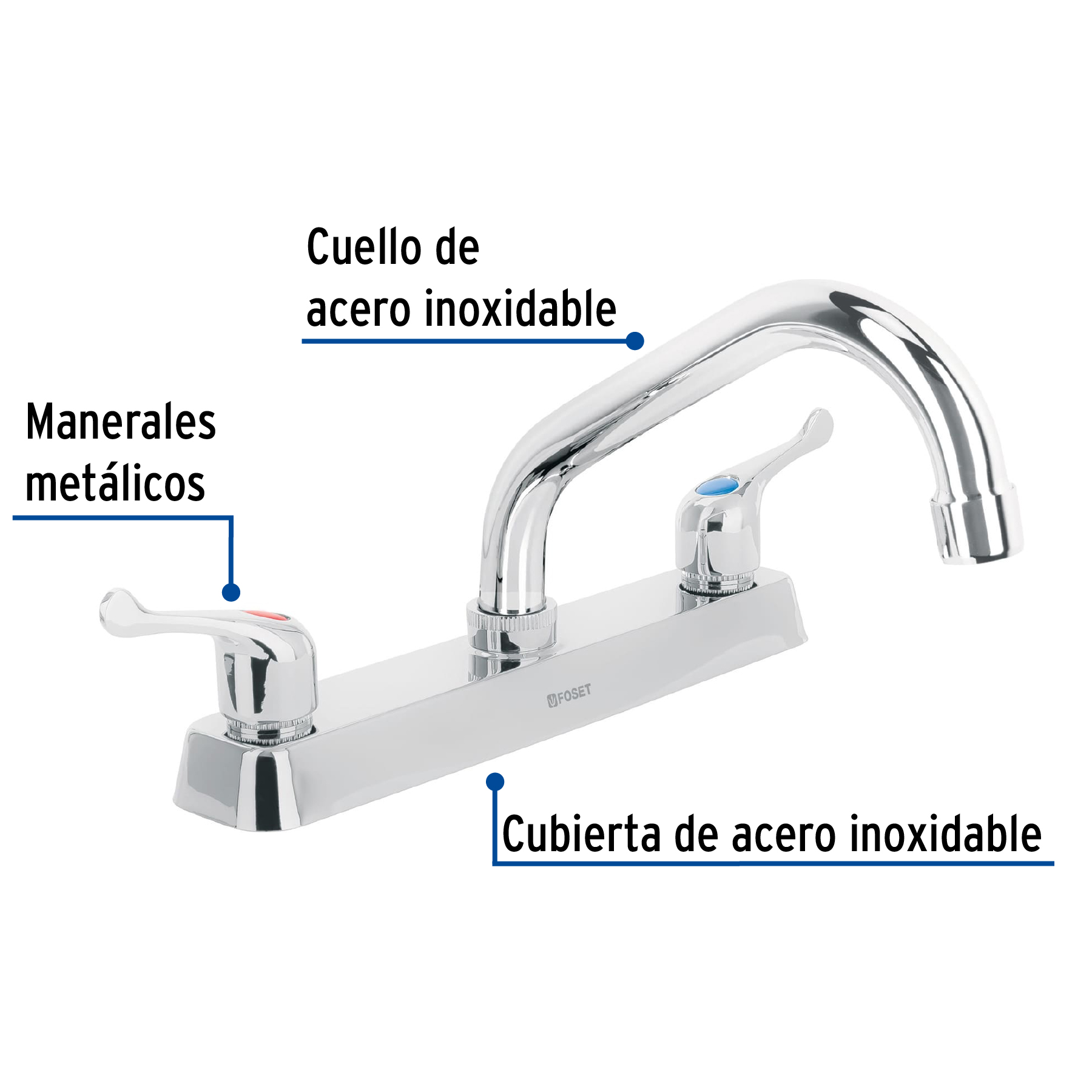 Mezcladora 8' fregadero cromo, cuello corto, palanca, BASIC - Imagen 3