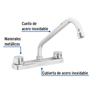 Mezcladora 8' fregadero cromo, cuello largo,compresión,BASIC - Imagen 3