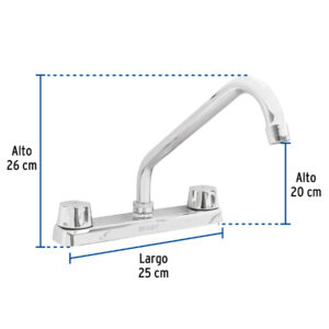Mezcladora 8' fregadero cromo, cuello largo,compresión,BASIC - Imagen 4
